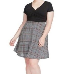 Black and Plaid Print Twofer Dress
